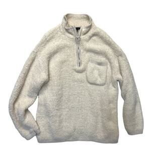 Love Tree Teddy Fleece Pullover Sweatshirt Cream Mock Neck Half-Zip Sherpa Sz M